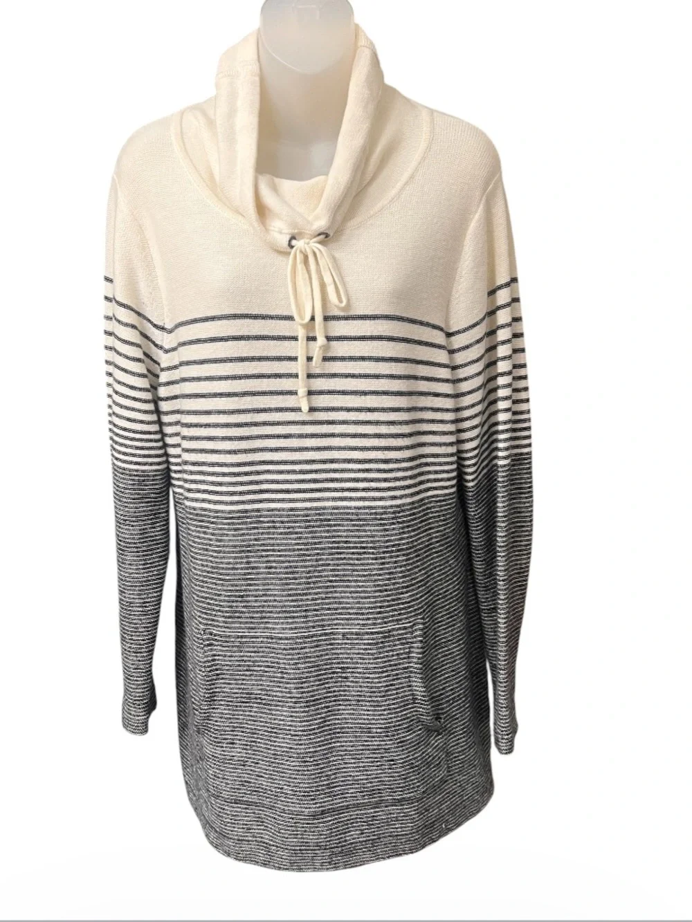 Talbots L Lambswool Blend Ombré Striped Cowl Neck Tunic Sweater